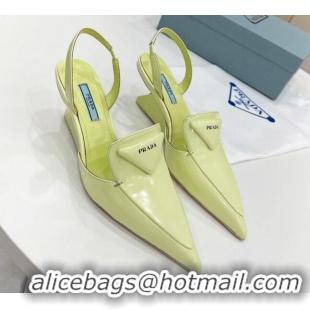 Good Quality Prada Brush Leather Slingback Pumps 6.5cm 011432 Yellow