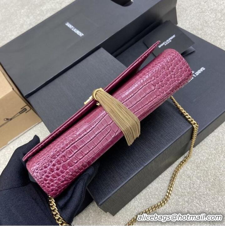 Well Crafted YSL KATE MEDIUM WITH TASSEL IN CROCODILE-EMBOSSED SHINY LEATHER 377829 Burgundy