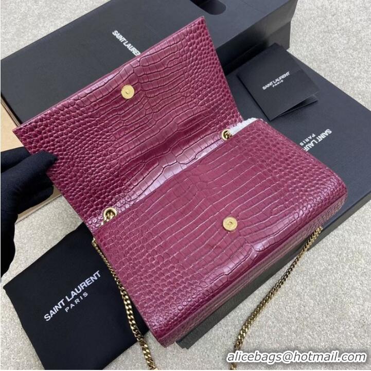 Well Crafted YSL KATE MEDIUM WITH TASSEL IN CROCODILE-EMBOSSED SHINY LEATHER 377829 Burgundy