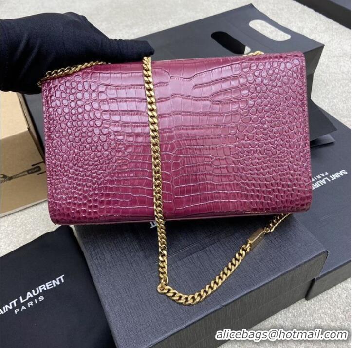 Well Crafted YSL KATE MEDIUM WITH TASSEL IN CROCODILE-EMBOSSED SHINY LEATHER 377829 Burgundy