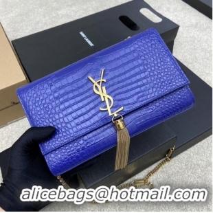 Buy YSL KATE MEDIUM WITH TASSEL IN CROCODILE-EMBOSSED SHINY LEATHER 377829 blue