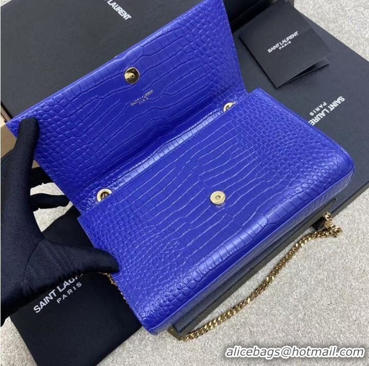 Buy YSL KATE MEDIUM WITH TASSEL IN CROCODILE-EMBOSSED SHINY LEATHER 377829 blue