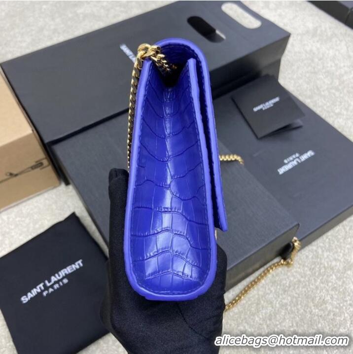 Buy YSL KATE MEDIUM WITH TASSEL IN CROCODILE-EMBOSSED SHINY LEATHER 377829 blue