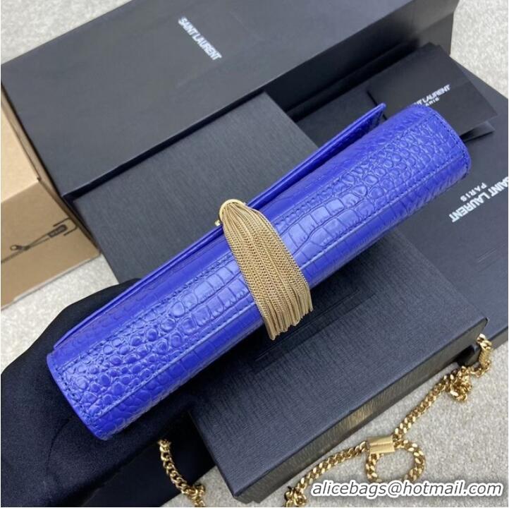 Buy YSL KATE MEDIUM WITH TASSEL IN CROCODILE-EMBOSSED SHINY LEATHER 377829 blue