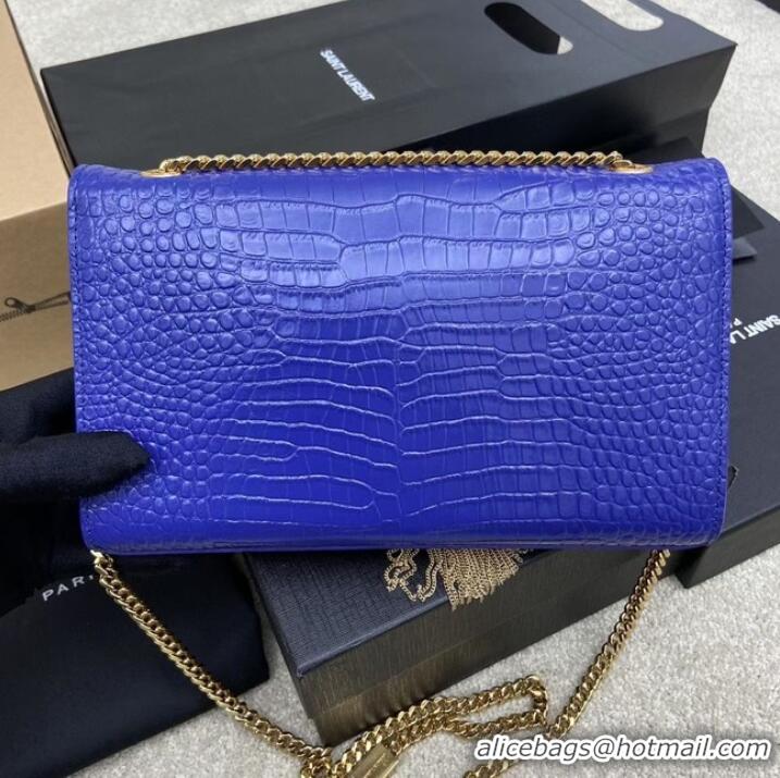 Buy YSL KATE MEDIUM WITH TASSEL IN CROCODILE-EMBOSSED SHINY LEATHER 377829 blue