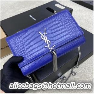 Buy Classic YSL KATE MEDIUM WITH TASSEL IN CROCODILE-EMBOSSED SHINY LEATHER B377829 blue