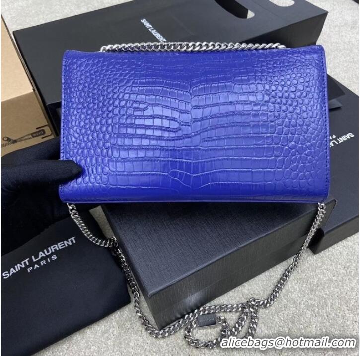 Buy Classic YSL KATE MEDIUM WITH TASSEL IN CROCODILE-EMBOSSED SHINY LEATHER B377829 blue