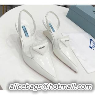 Super Quality Prada Brush Leather Slingback Pumps 6.5cm 011432 White