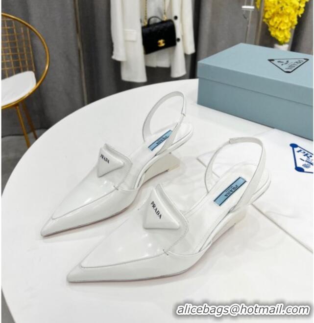 Super Quality Prada Brush Leather Slingback Pumps 6.5cm 011432 White