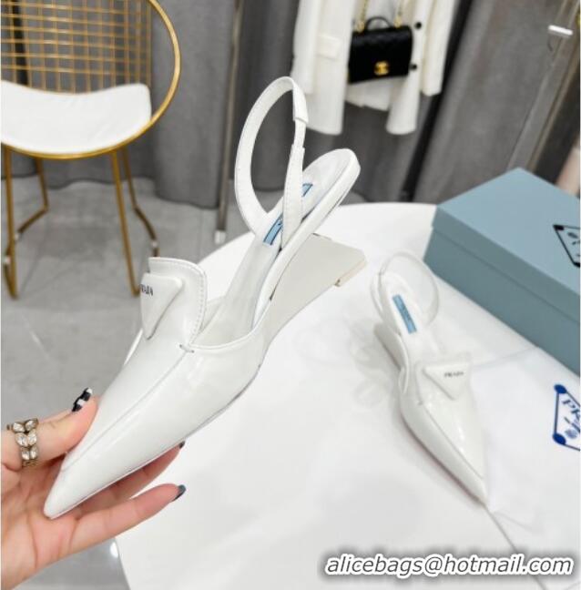 Super Quality Prada Brush Leather Slingback Pumps 6.5cm 011432 White