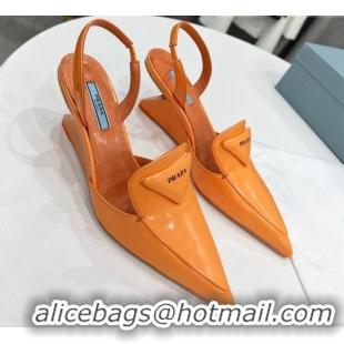 Top Quality Prada Brush Leather Slingback Pumps 6.5cm 011432 Orange