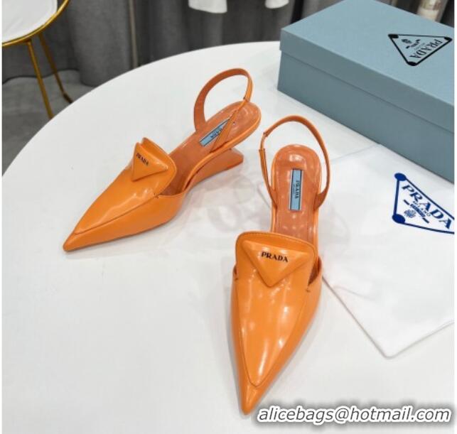 Top Quality Prada Brush Leather Slingback Pumps 6.5cm 011432 Orange