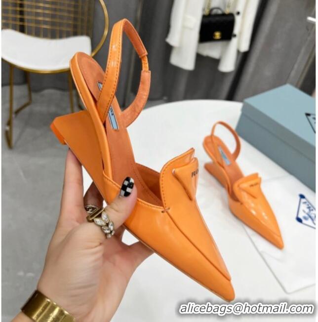 Top Quality Prada Brush Leather Slingback Pumps 6.5cm 011432 Orange