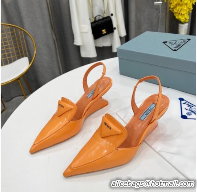 Top Quality Prada Brush Leather Slingback Pumps 6.5cm 011432 Orange