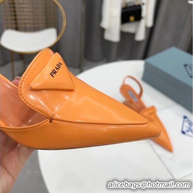 Top Quality Prada Brush Leather Slingback Pumps 6.5cm 011432 Orange