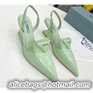 Stylish Prada Brush Leather Slingback Pumps 6.5cm 011432 Green