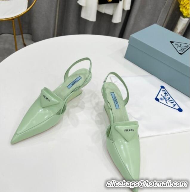 Stylish Prada Brush Leather Slingback Pumps 6.5cm 011432 Green