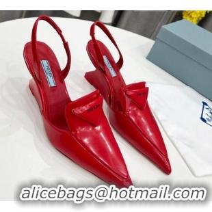 Shop Cheap Prada Brush Leather Slingback Pumps 6.5cm 011432 Red