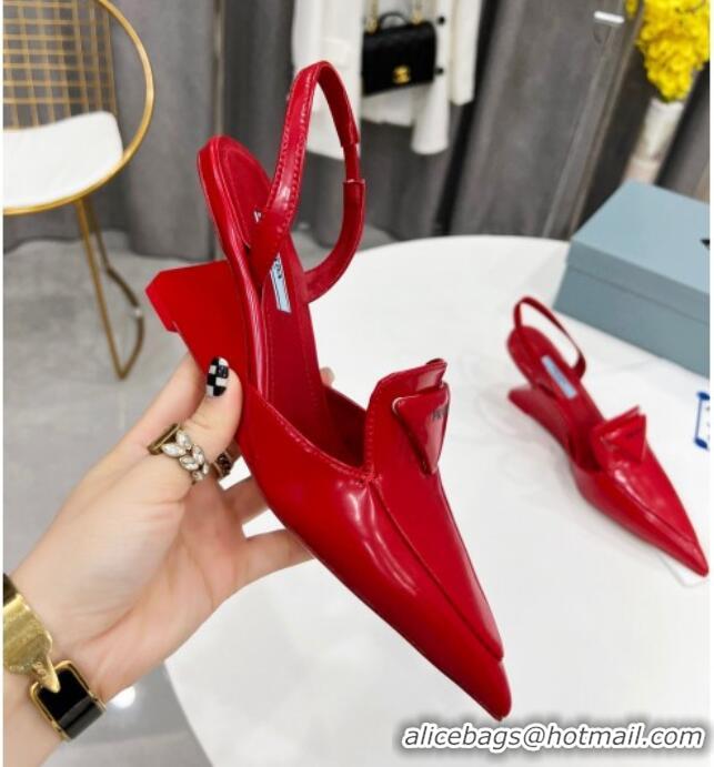 Shop Cheap Prada Brush Leather Slingback Pumps 6.5cm 011432 Red