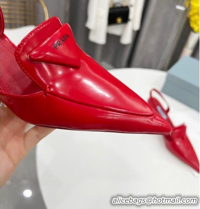 Shop Cheap Prada Brush Leather Slingback Pumps 6.5cm 011432 Red