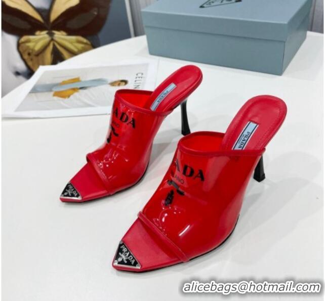 Luxury Prada TPU Rubber High Heel Mules 10cm 021643 Red