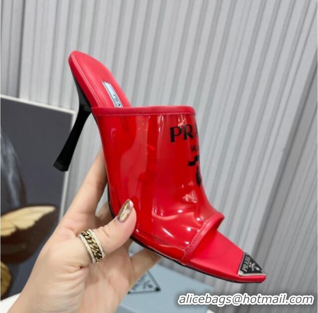 Luxury Prada TPU Rubber High Heel Mules 10cm 021643 Red