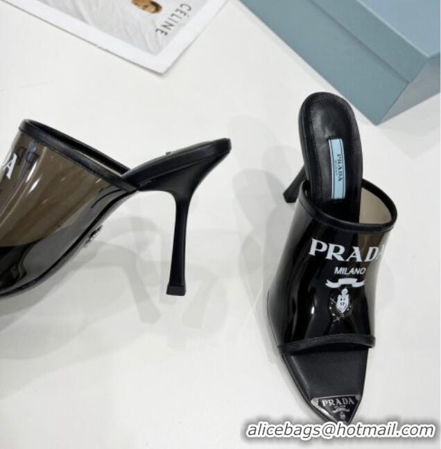 Luxury Prada TPU Rubber High Heel Mules 10cm 021643 Black