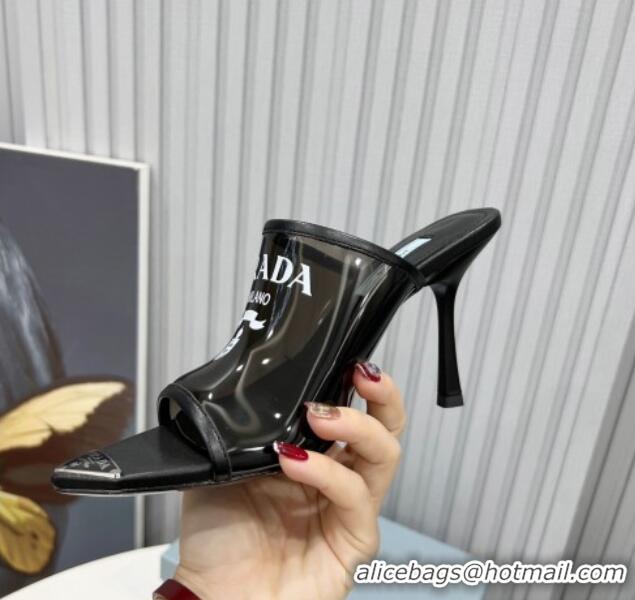 Luxury Prada TPU Rubber High Heel Mules 10cm 021643 Black