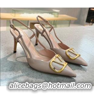 Low Price Valentino VLOGO SIGNATURE Calfskin Slingback Pump with 8cm Heel Nude 105051