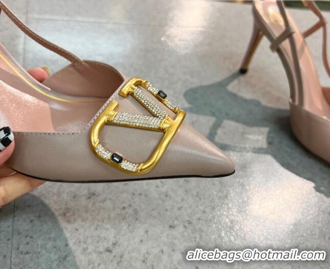 Low Price Valentino VLOGO SIGNATURE Calfskin Slingback Pump with 8cm Heel Nude 105051