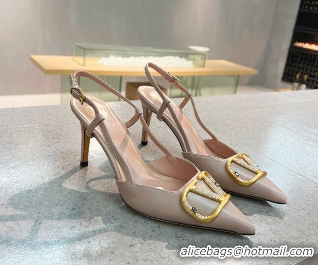 Low Price Valentino VLOGO SIGNATURE Calfskin Slingback Pump with 8cm Heel Nude 105051