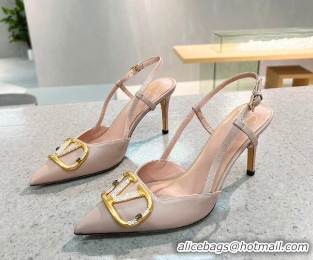 Low Price Valentino VLOGO SIGNATURE Calfskin Slingback Pump with 8cm Heel Nude 105051