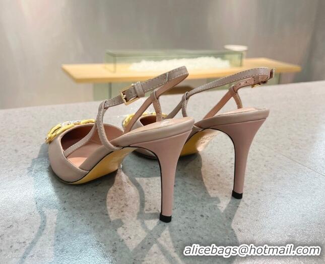 Low Price Valentino VLOGO SIGNATURE Calfskin Slingback Pump with 8cm Heel Nude 105051