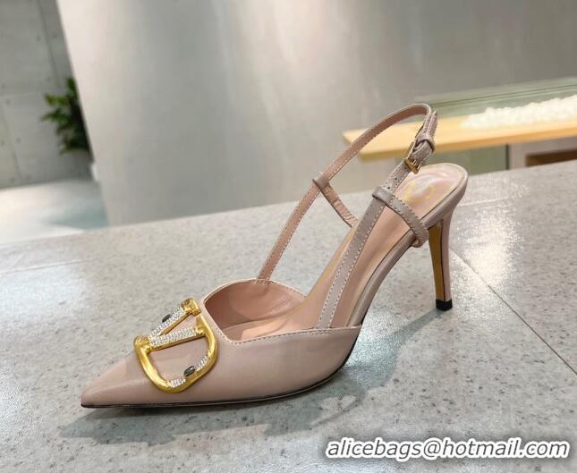 Low Price Valentino VLOGO SIGNATURE Calfskin Slingback Pump with 8cm Heel Nude 105051