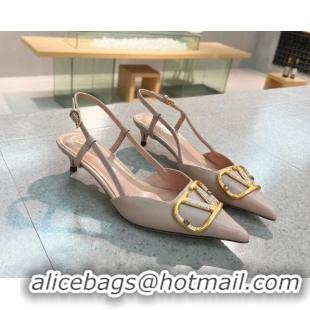 Super Quality Valentino VLOGO SIGNATURE Calfskin Slingback Pump with 4cm Heel Nude 0105052