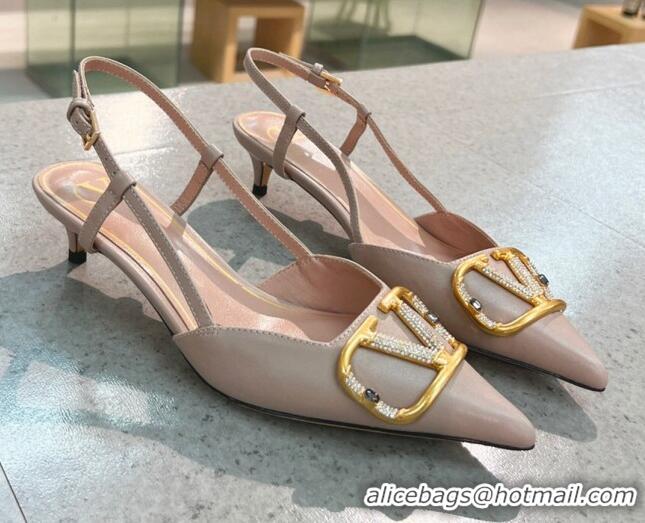 Super Quality Valentino VLOGO SIGNATURE Calfskin Slingback Pump with 4cm Heel Nude 0105052