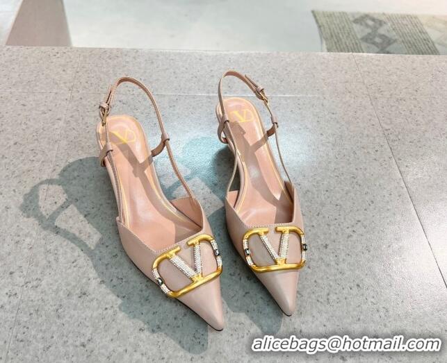 Super Quality Valentino VLOGO SIGNATURE Calfskin Slingback Pump with 4cm Heel Nude 0105052