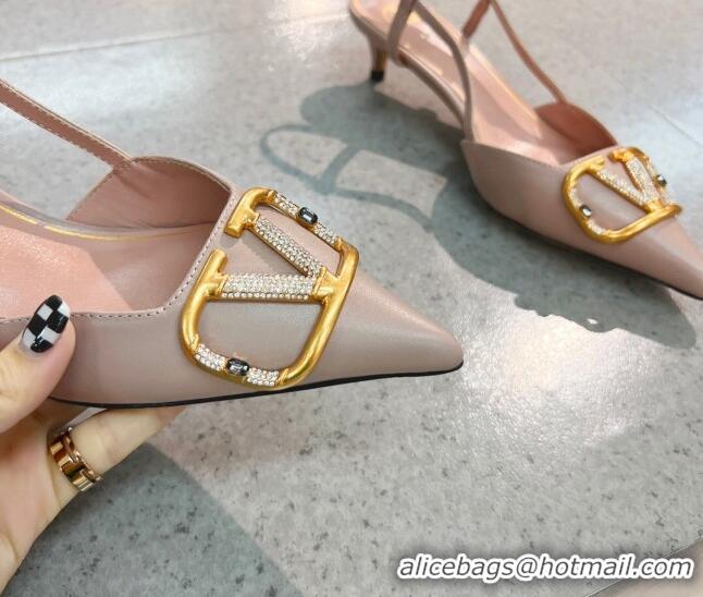 Super Quality Valentino VLOGO SIGNATURE Calfskin Slingback Pump with 4cm Heel Nude 0105052