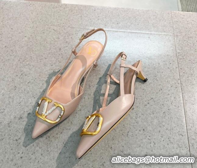 Super Quality Valentino VLOGO SIGNATURE Calfskin Slingback Pump with 4cm Heel Nude 0105052