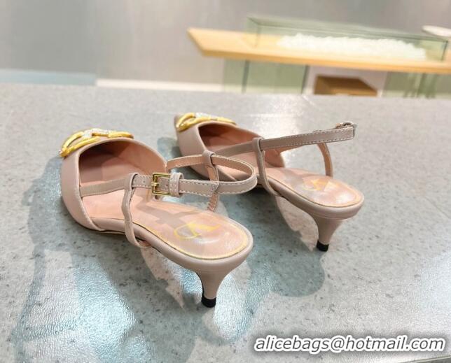 Super Quality Valentino VLOGO SIGNATURE Calfskin Slingback Pump with 4cm Heel Nude 0105052