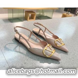 Best Price Valentino VLOGO SIGNATURE Calfskin Slingback Flat Ballerina Nude 0105053