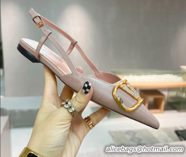 Best Price Valentino VLOGO SIGNATURE Calfskin Slingback Flat Ballerina Nude 0105053