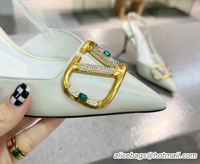 Top Quality Valentino VLOGO SIGNATURE Calfskin Slingback Pump with 8cm Heel White 0105054