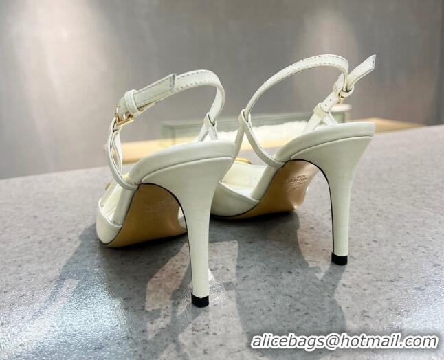 Top Quality Valentino VLOGO SIGNATURE Calfskin Slingback Pump with 8cm Heel White 0105054