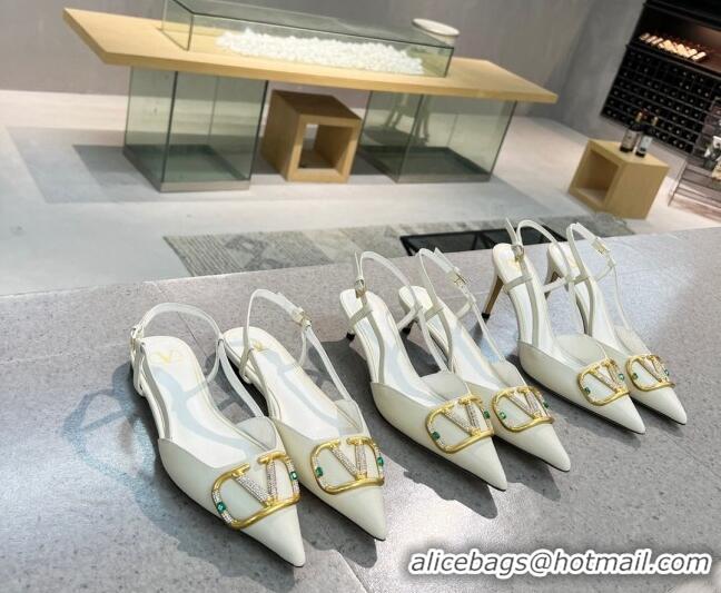 Top Quality Valentino VLOGO SIGNATURE Calfskin Slingback Pump with 8cm Heel White 0105054