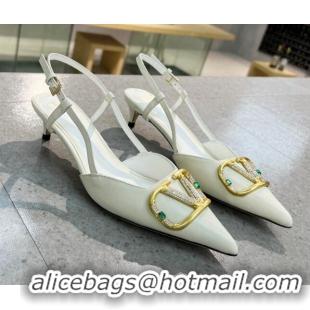 Best Luxury Valentino VLOGO SIGNATURE Calfskin Slingback Pump with 4cm Heel White 0105055