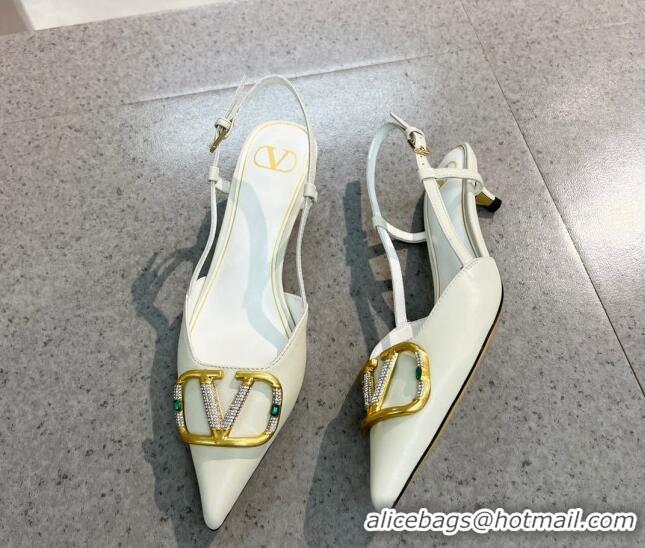 Best Luxury Valentino VLOGO SIGNATURE Calfskin Slingback Pump with 4cm Heel White 0105055