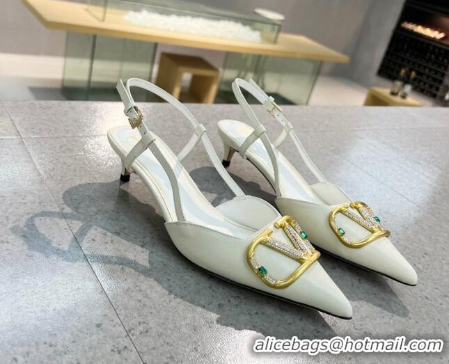 Best Luxury Valentino VLOGO SIGNATURE Calfskin Slingback Pump with 4cm Heel White 0105055