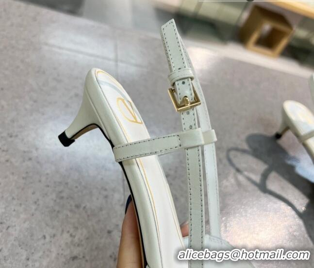 Best Luxury Valentino VLOGO SIGNATURE Calfskin Slingback Pump with 4cm Heel White 0105055