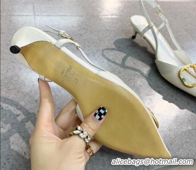 Best Luxury Valentino VLOGO SIGNATURE Calfskin Slingback Pump with 4cm Heel White 0105055